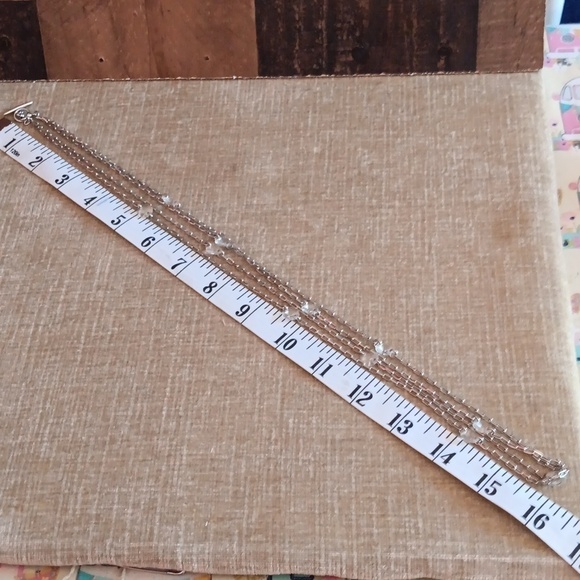 Vintage Liz Claiborne Two Strand Silver Tone Chain Clear Crystal Necklace - Picture 3 of 11